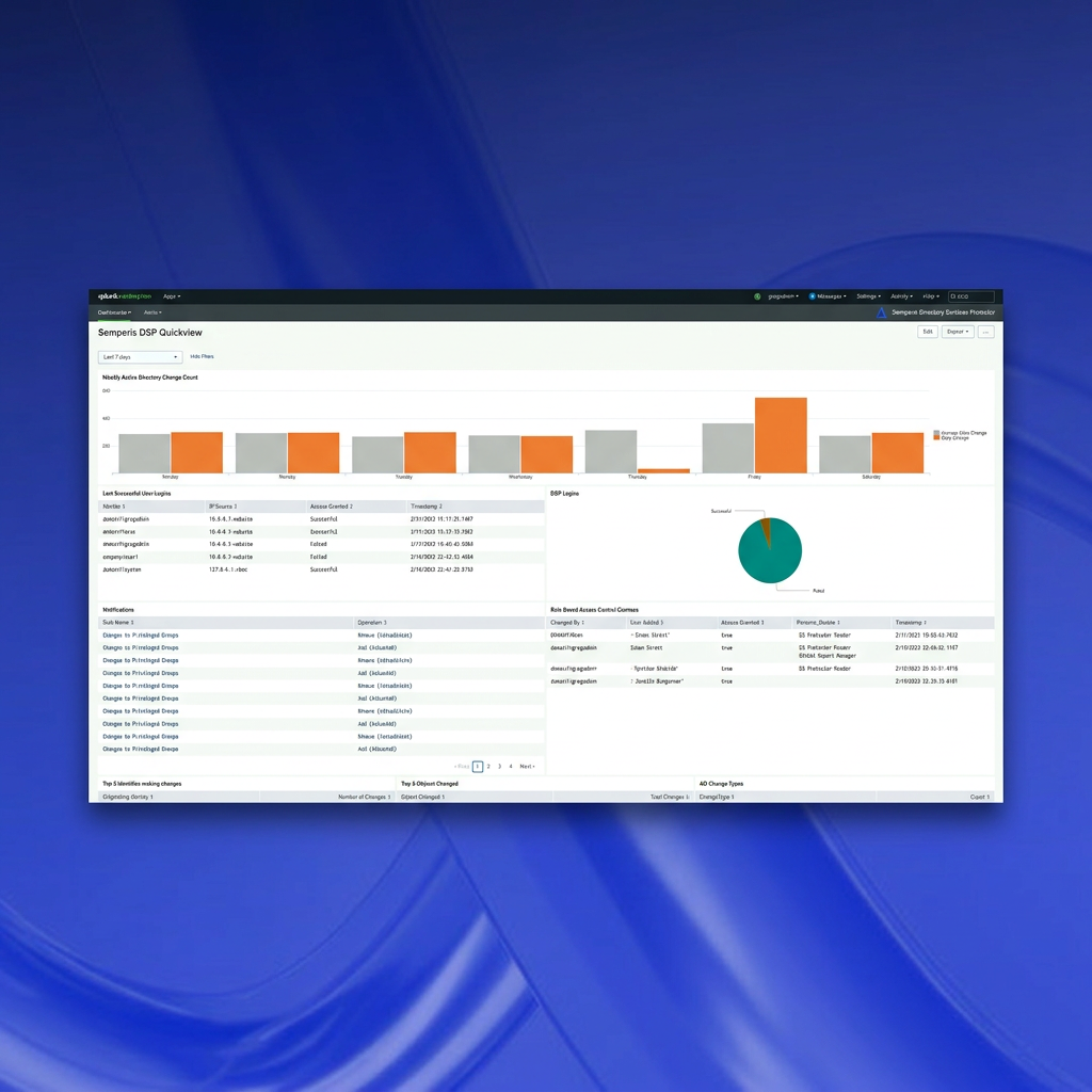 Semperis Directory Services Protector Splunk integration dashboard view