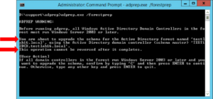 Figure 1: Warning from ADPREP /FORESTPREP that the schema upgrade is irreversible