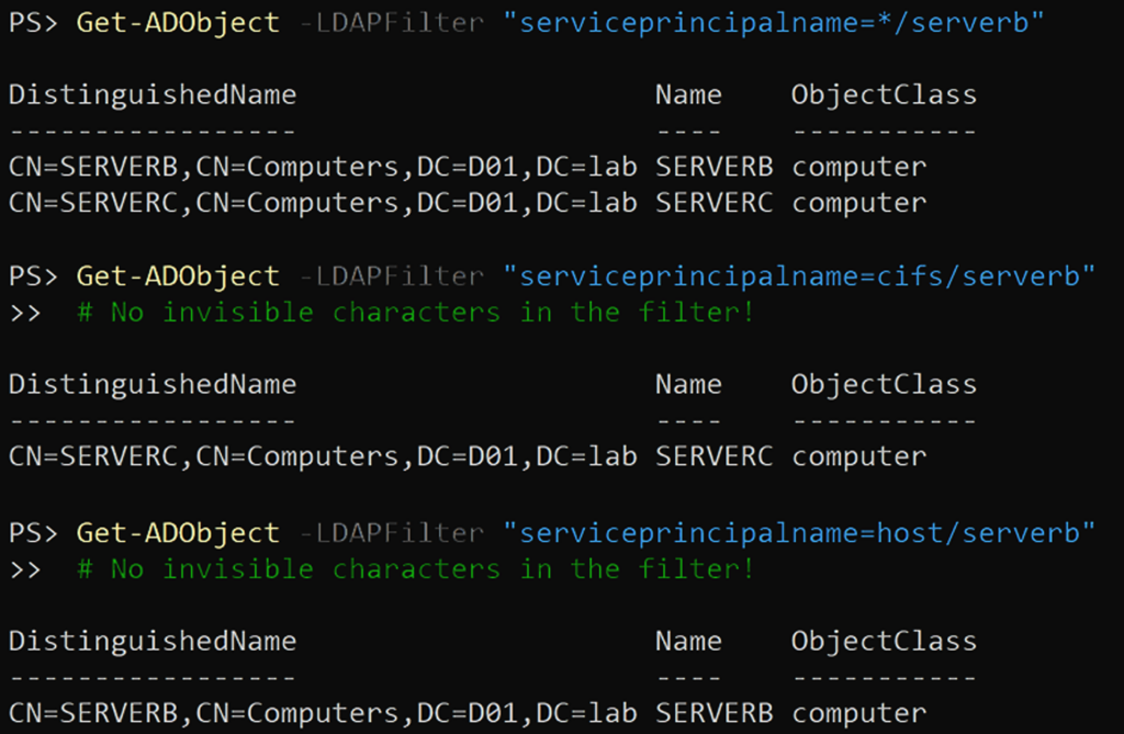El servidor LDAP no evalúa el carácter no filtrable al consultar los SPN.