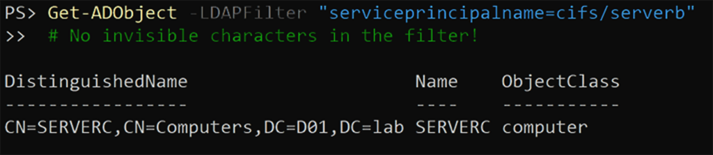 Una vez más, al buscar la cuenta que contiene cifs/SERVERB, aparece ServerC