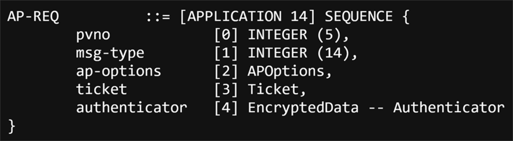 La estructura AP-REQ, que contiene un ticket y un autenticador