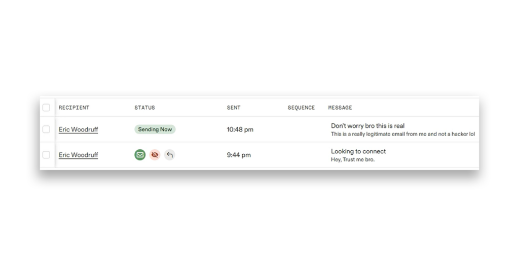 Screenshot of emails impersonating a compromised user