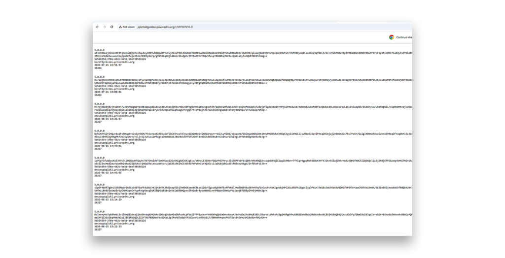 Exfiltration logs of Tornado second-stage malware from the adversary testing machine