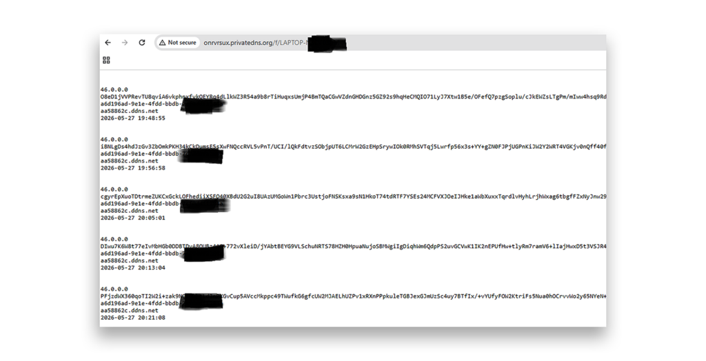 Log of victim exfiltration including masked IP, RSA key, victim’s machine GUID, C2 domain name, and time of exfiltration