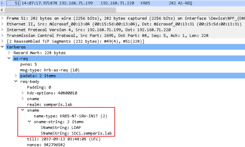 Figure 19. Screenshot of AS-REQ ST request in Wireshark